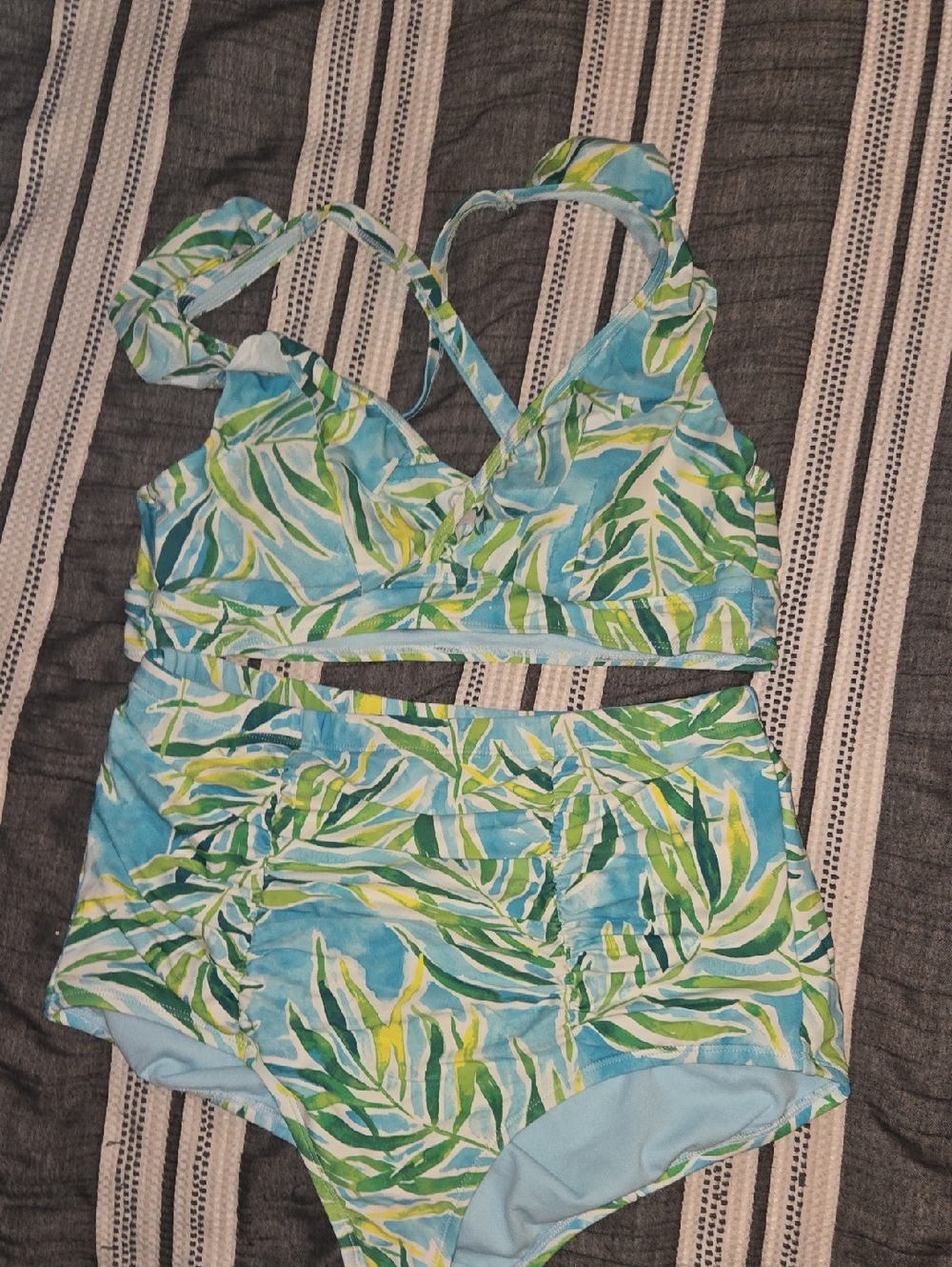 torrid Blue, Green & Yellow Leaf Print Two-Piece Swim Set